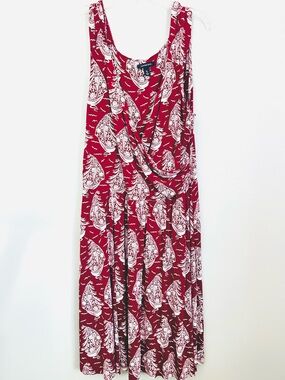 Lands' End Red & White Printed Sleeveless Maxi Dress Sleeveless Faux Wrap